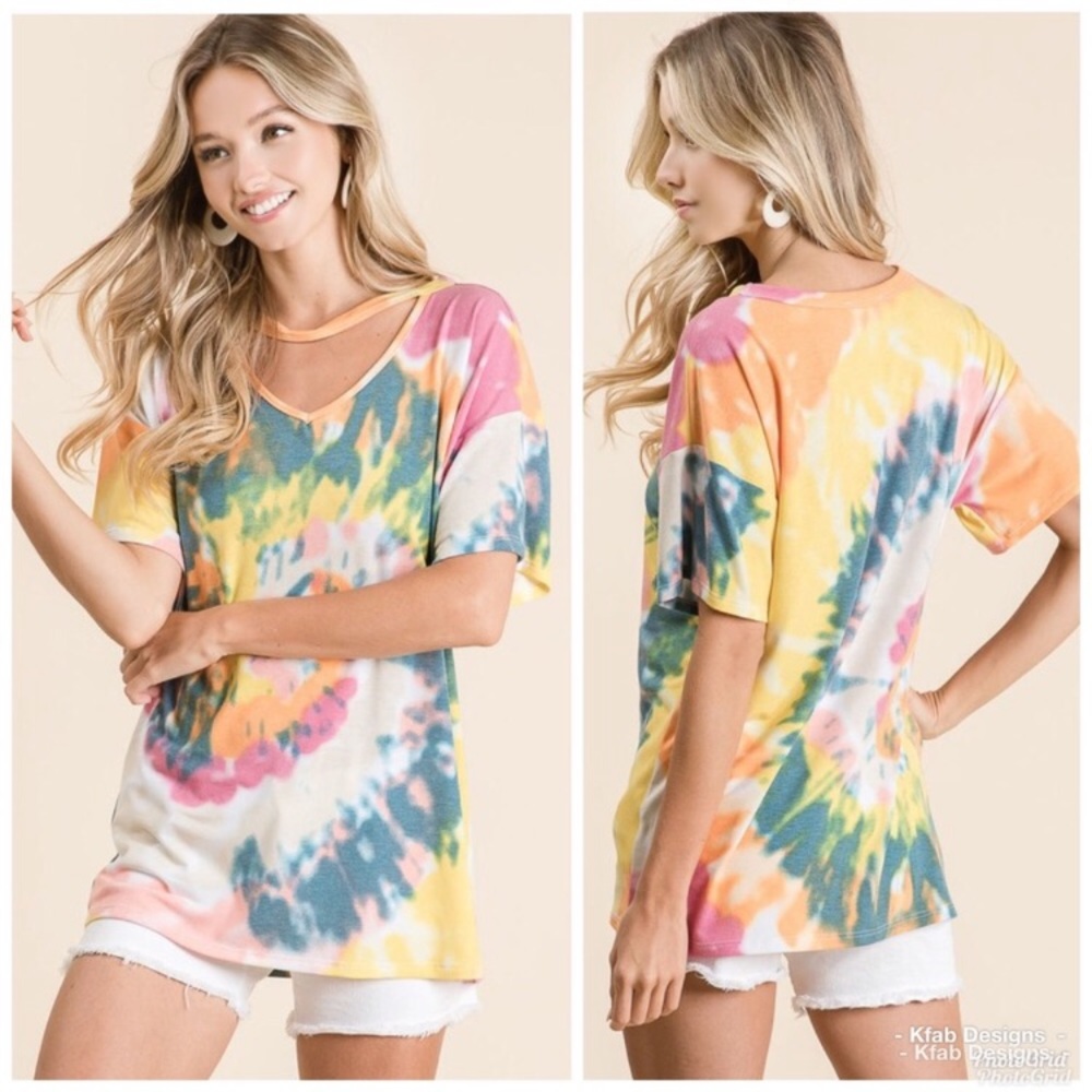So Soft Tie Dye Knit Top with V-neck cutout